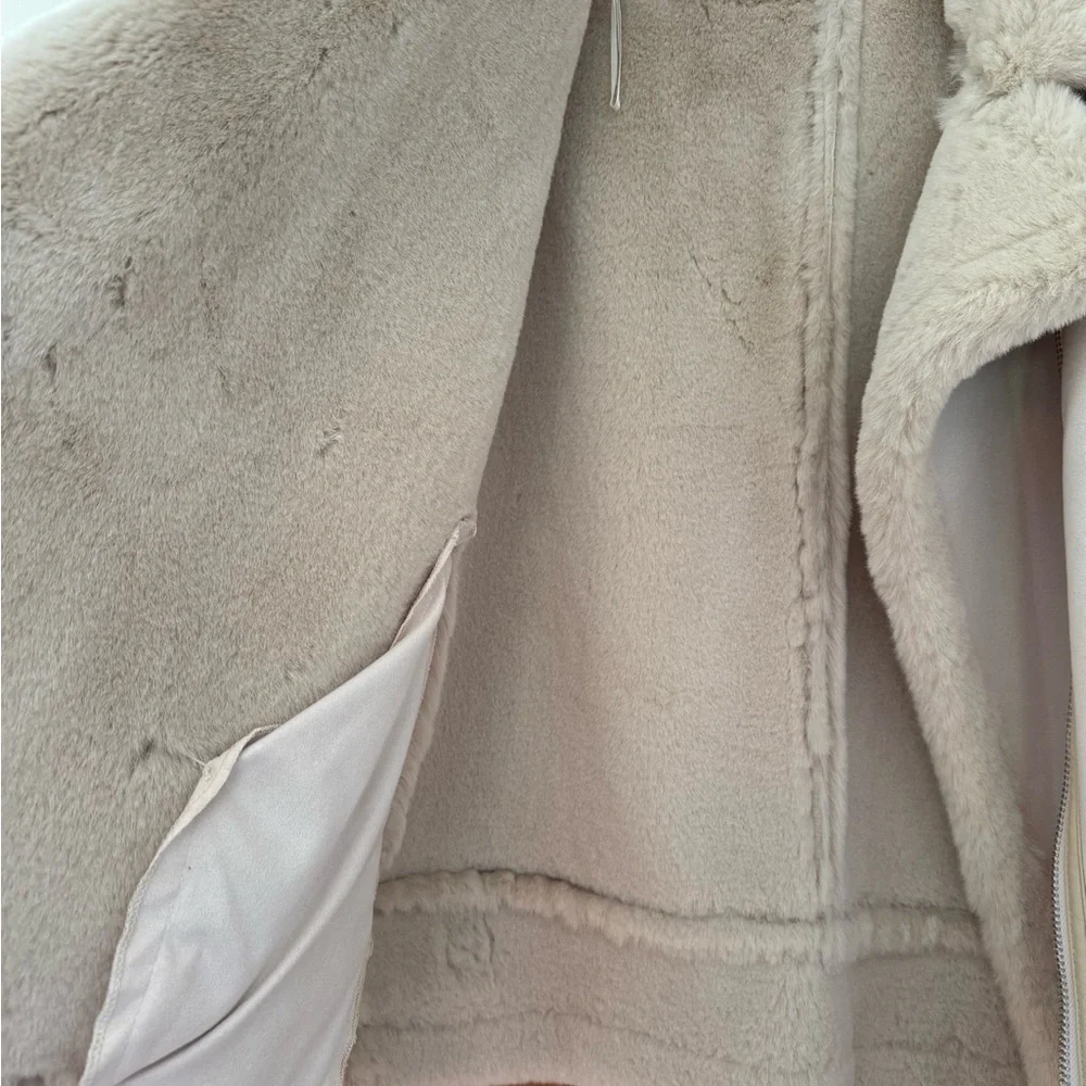 Zara Cream Faux Fur Moto Jacket - Picture 7 of 14